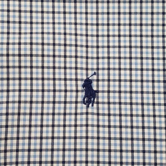 VTG Ralph Lauren Classic Fit SS Shirt Logo Blue Plaid Hong Kong Men XXL 2XL - Picture 1 of 11